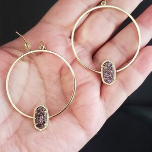Kendra Scott Gold Hoop Earrings with Purple Druzy Accents